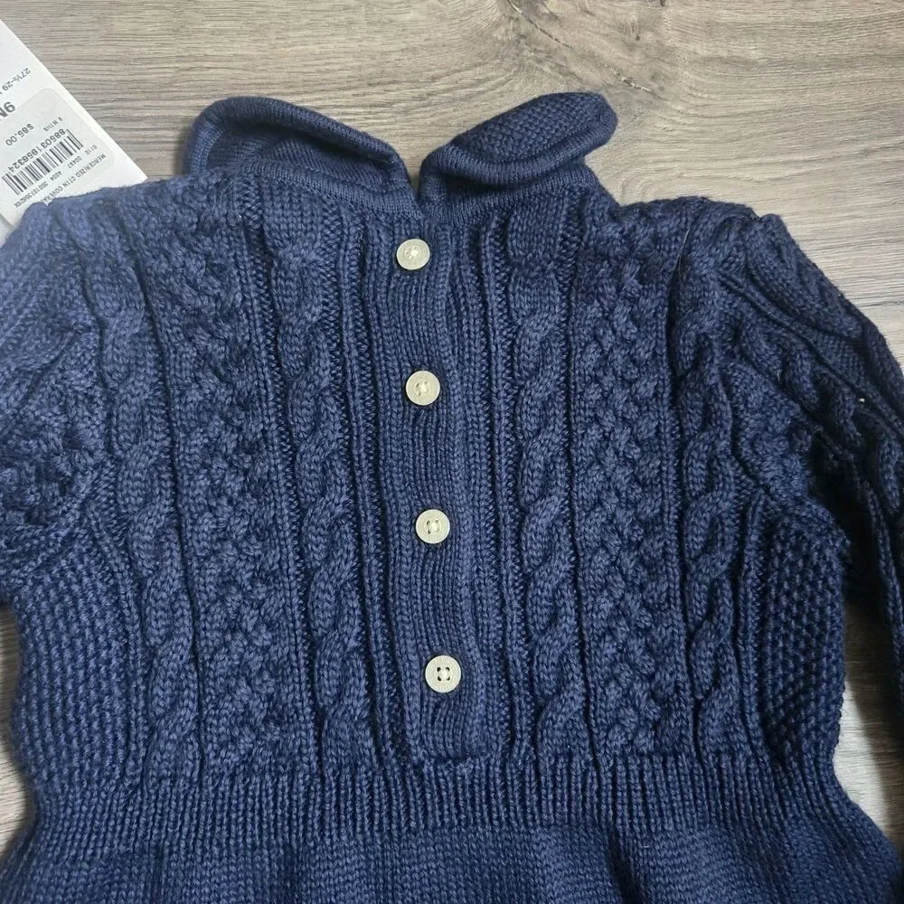 NWT Ralph Lauren 9M Navy Blue Cable Knit Coverall Mercerized Cotton Romper